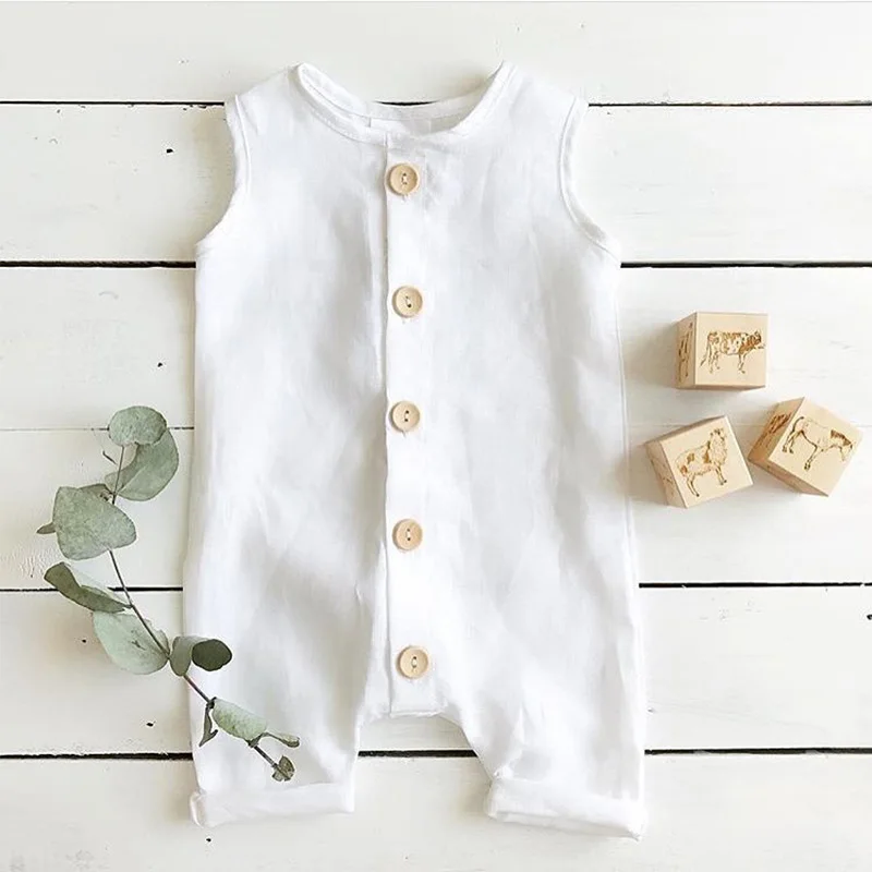 

2019Summer Boy Solid Color Round Collar One Piece Cotton Cardigan Casual One-piece Cute Comfort Sunsuit Boys' Clothes