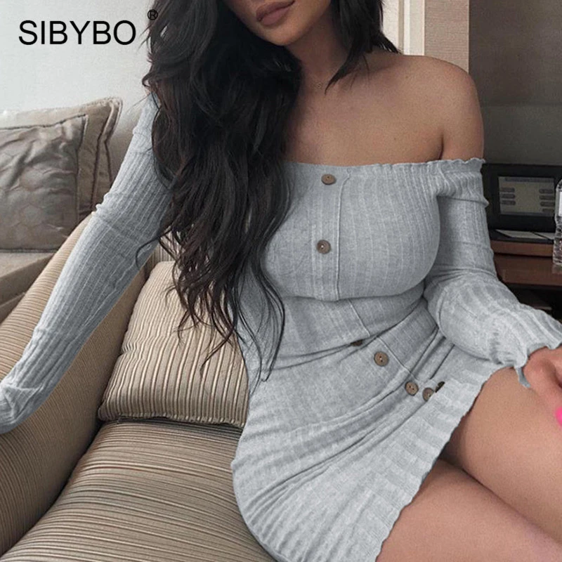 Женское платье с длинным рукавом Sibybo повседневное мини вырезом лодочкой и