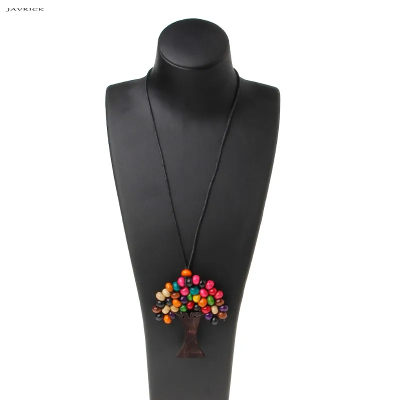 

JAVRICK Handmade Pendant Necklace Tree Of Life Rainbow Wooden Beads Boho ethnic decorations Statement Necklaces Jewelry NEW