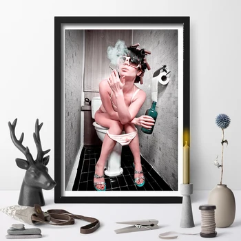 

Canvas Painting A Fashion Girl Sitting On A Toilet Posters Wall Sticker Art Print Picture For Home Decor No Frame