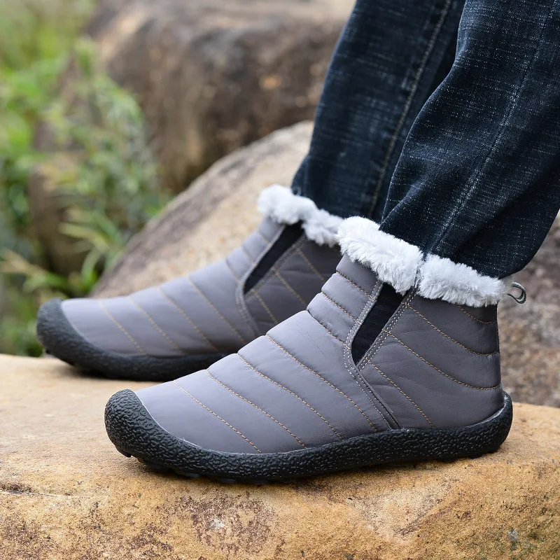 Men Snow Boots Male Warming Fabric Slip on Ankle Boots Winter Keep Warm ...