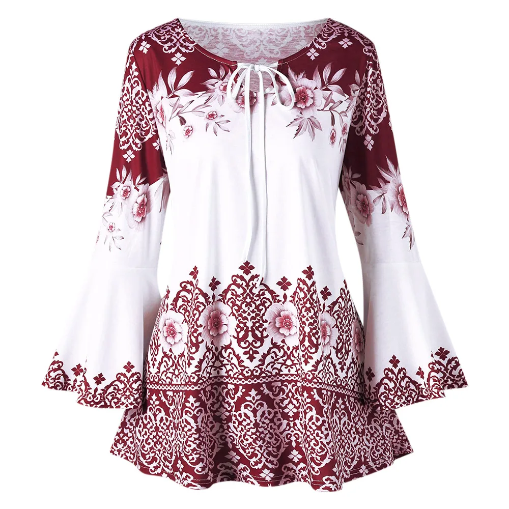 Gamiss Plus Size Print Keyhole T Shirts Women T Shirt Causal Flare ...
