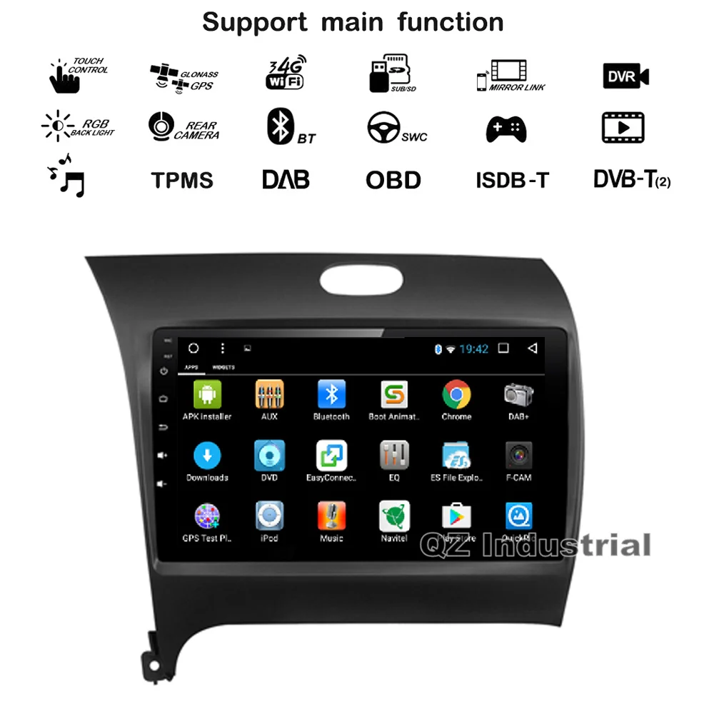 Top QZ industrial HD 9inch Android 8.1 T8 Car DVD player for Kia Forte Cerato K3 With 3G 4G WIFI Radio Bluetooth Navi RDS SWC Map 2