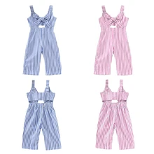 Летние штаны для маленьких девочек, хлопковые штаны в полоску без рукавов с эластичными подтяжками, комбинезоны, брюки