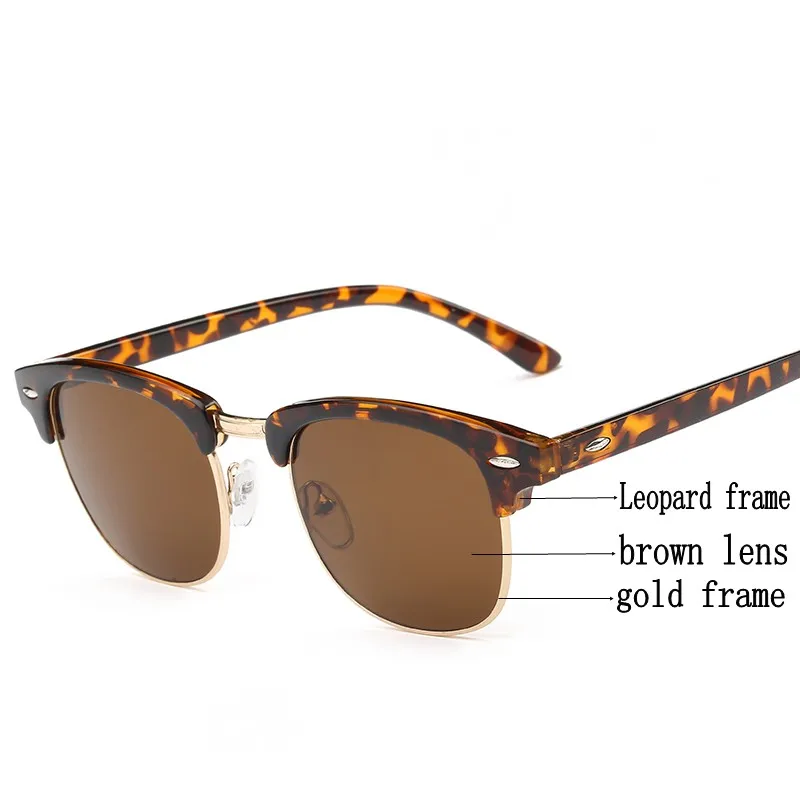 Мужские UV400 Солнцезащитные очки для мужчин и женщин, роскошные винтажные полуоправы, фирменный дизайн, модные зеркальные солнцезащитные очки для женщин - Цвет линз: leopard gold brown