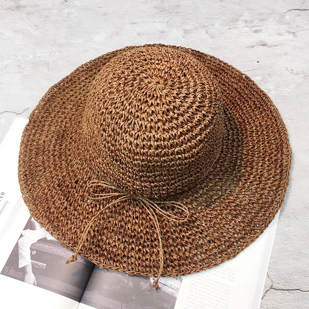 

Women Fashion Summer Foldable Suncare Topee Sunhat Wide Brim Beach Cap Breathable Straw Braid Sunhat Anti-UV