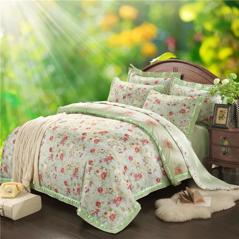 Комплект постельного белья из жаккарда с цветочным принтом|king queen size|queen size bed setbed