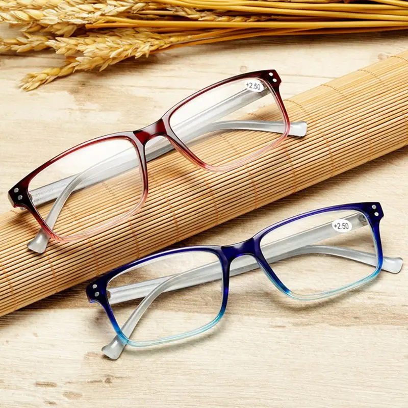 

New Simple Comfortable Reading Glasses Lightweight Men Women Square PC Frame Gradient Color