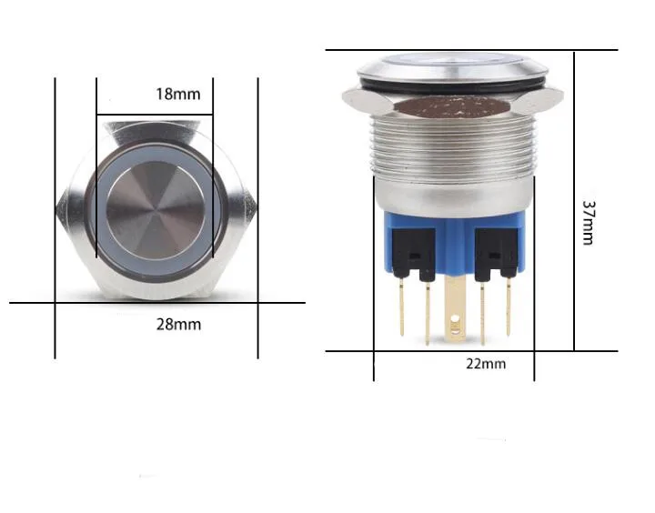 

22MM waterproof 304 stainless steel LED button switch with LED ring light self-locking switch for computer