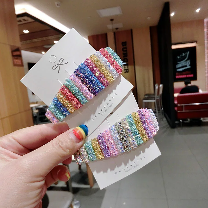

HZ 2019 New Colorful Rainbow Handmade Sequin Alloy Bling Korean Hair Grip Hair Clip Hairpin Hair Accessories for Women Girls