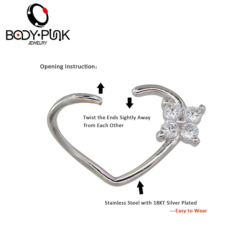 16G CZ Left Closure Daith Cartilage Tragus Earrings Septum Clicker Hinged Segment Nose Hoop Rings Septum Nose Tragus Piercing  (7)