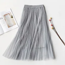 Модные элегантные кружевные длинные юбки женские корейские летние новые одноцветные Феи в горошек Лолита тонкая плиссированная юбка Mujer