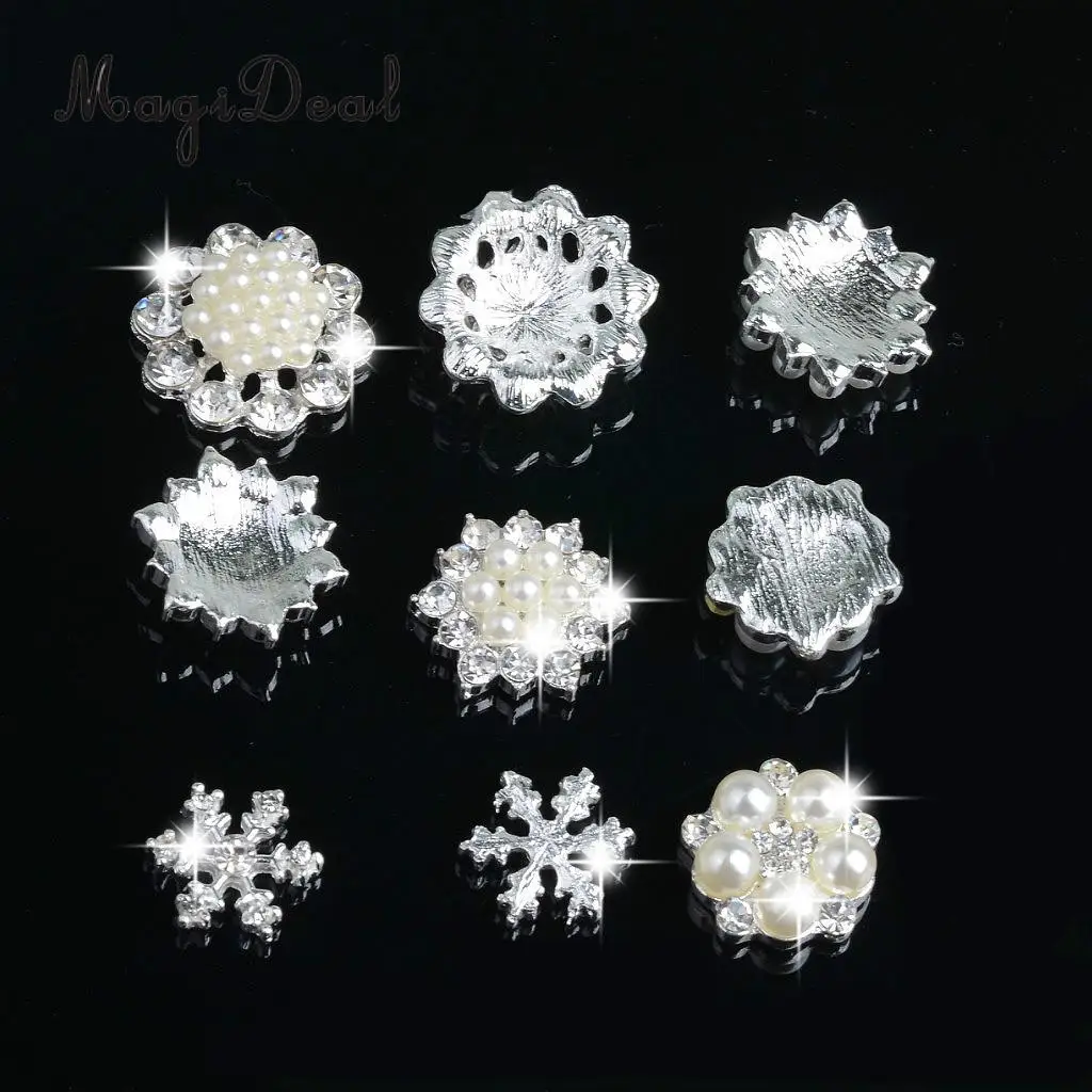 10pcs DIY Diamante Flower Cluster Crystal Rhinestone Pearl Embellishment Flatback Buttons DIY Wedding Hair Bow Decor Craft