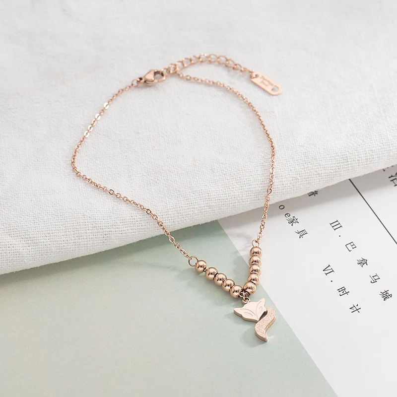 YUN RUO Fashion Rose Gold Color Anklet Lucky Fox Chain Woman 316 L Stainless Steel Jewelry Top Quality Not Fade 2017 New Arrival - Image 4