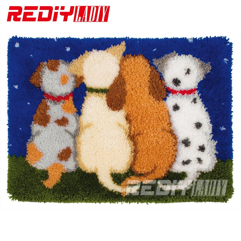 REDIY LADIY Latch Hook Rug Kits Puppies Wall Tapestry Floor Mat Pre