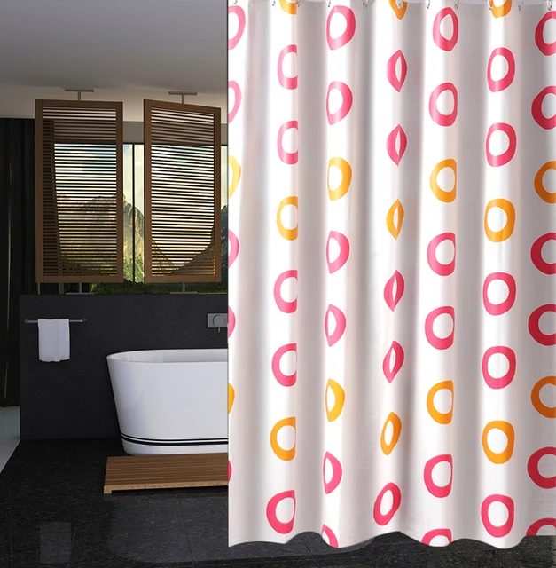 Rubihome Shower Curtain For Bathroom Peva Thicken Waterproof Decor Rubihome Shower Curtain For Bathroom Peva Thicken Waterproof Decor Pink And Yellow Geometric Circles With Hooks