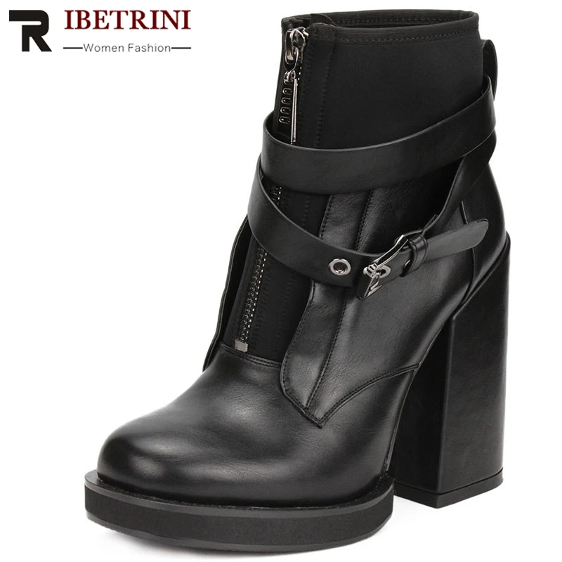

RIBETRINI 2019 New Arrivals Dropship Large Size 35-41 Wholesale Ankle Boots Woman Shoes Chunky High Heels Shoes Women Boots
