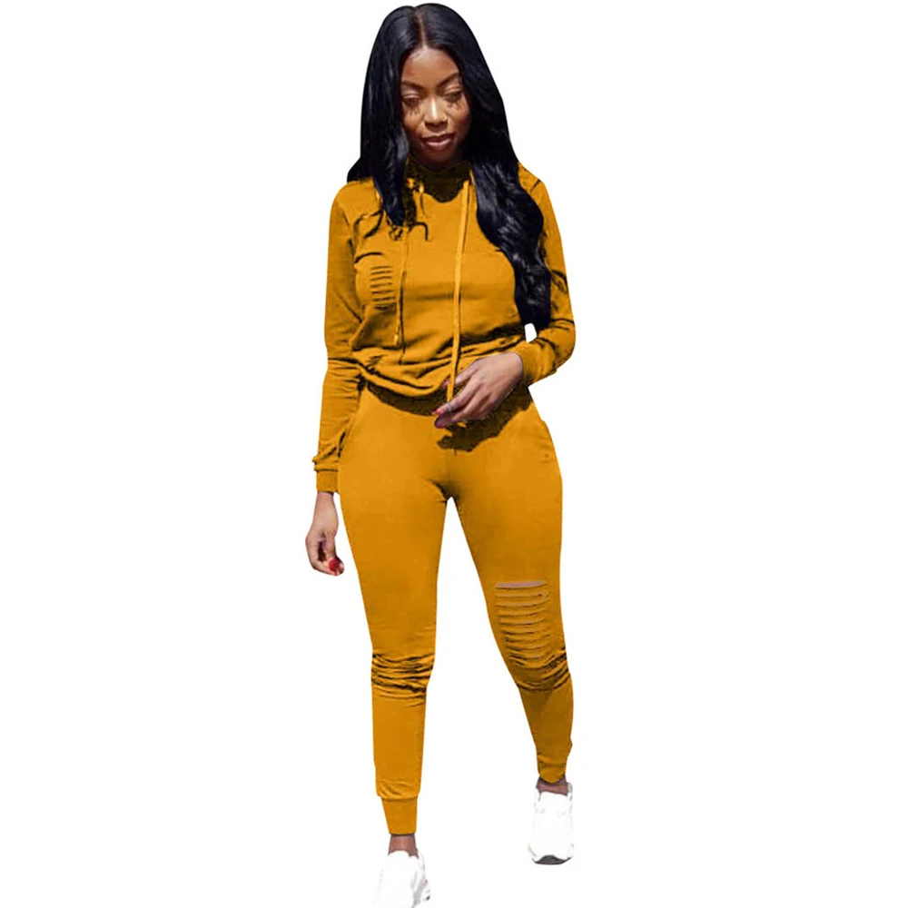 

Hoodies Long Sleeve Jumpsuits Women Hollow Out Cut Out Two Piece Set Hole Jumpsuit Woman Casual Jumpsuits Plus Size S-XXXL