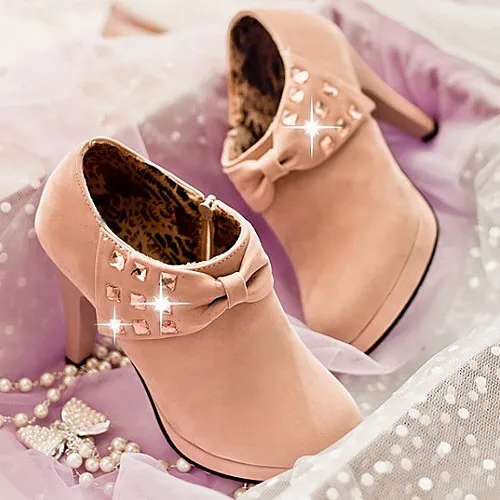 

Autumn and winter new rhinestone bow waterproof platform handmade high heel ladies boots
