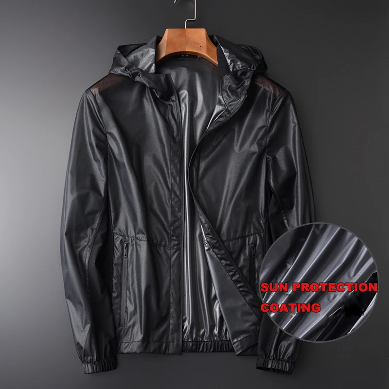 Minglu, летние мужские куртки, роскошные, с УФ-покрытием, ткань, с капюшоном, водонепроницаемые, предотвращают нагревание, мужские куртки и пальто размера плюс, 3XL, 4XL