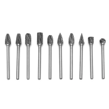 

10Pcs/Set Tungsten Carbide Cutter Rotary File Rasp File Drill Bits For Woodworking Carving Tool Round Shank Rotary Burr Set