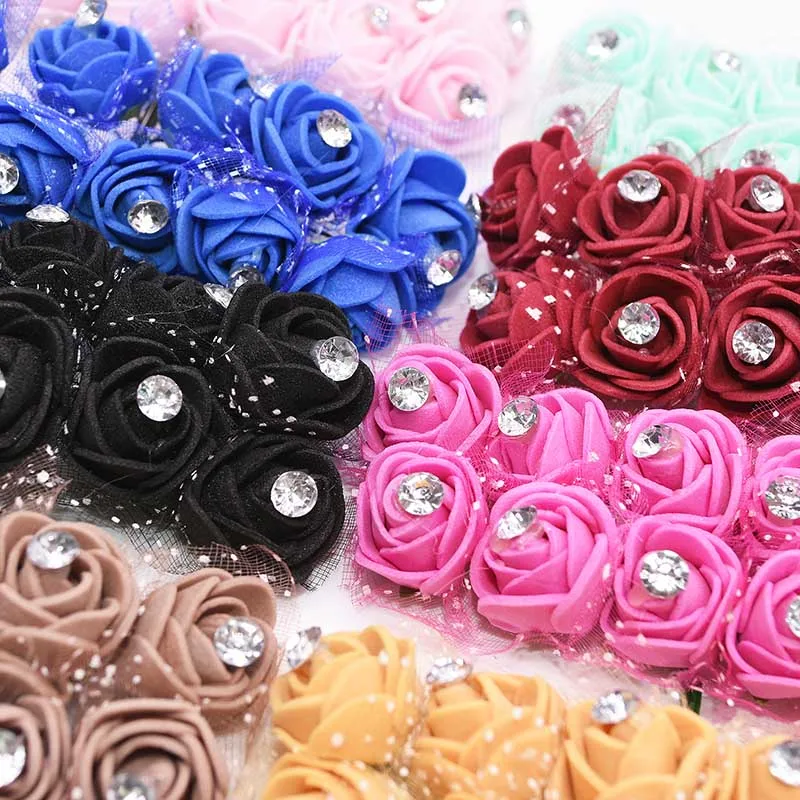 New 17 Color Diamond Artificial Flowers Decoration PE Foamirana Teddy Bear Fake Rose Flower for Wedding Home Flower Decoration