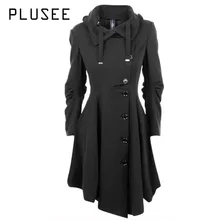 Plusee Fashion Long Medieval Trench Coat Women Autumn Winter Asymmetric Black Gothic Coat Elegant Women Coat Vintage Female 2017