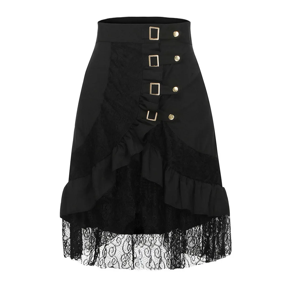 Одежда для сна#401 Новая модная женская одежда в стиле стимпанк вечерние Одежда для клуба панк готика Ретро черная кружевная юбка однотонная