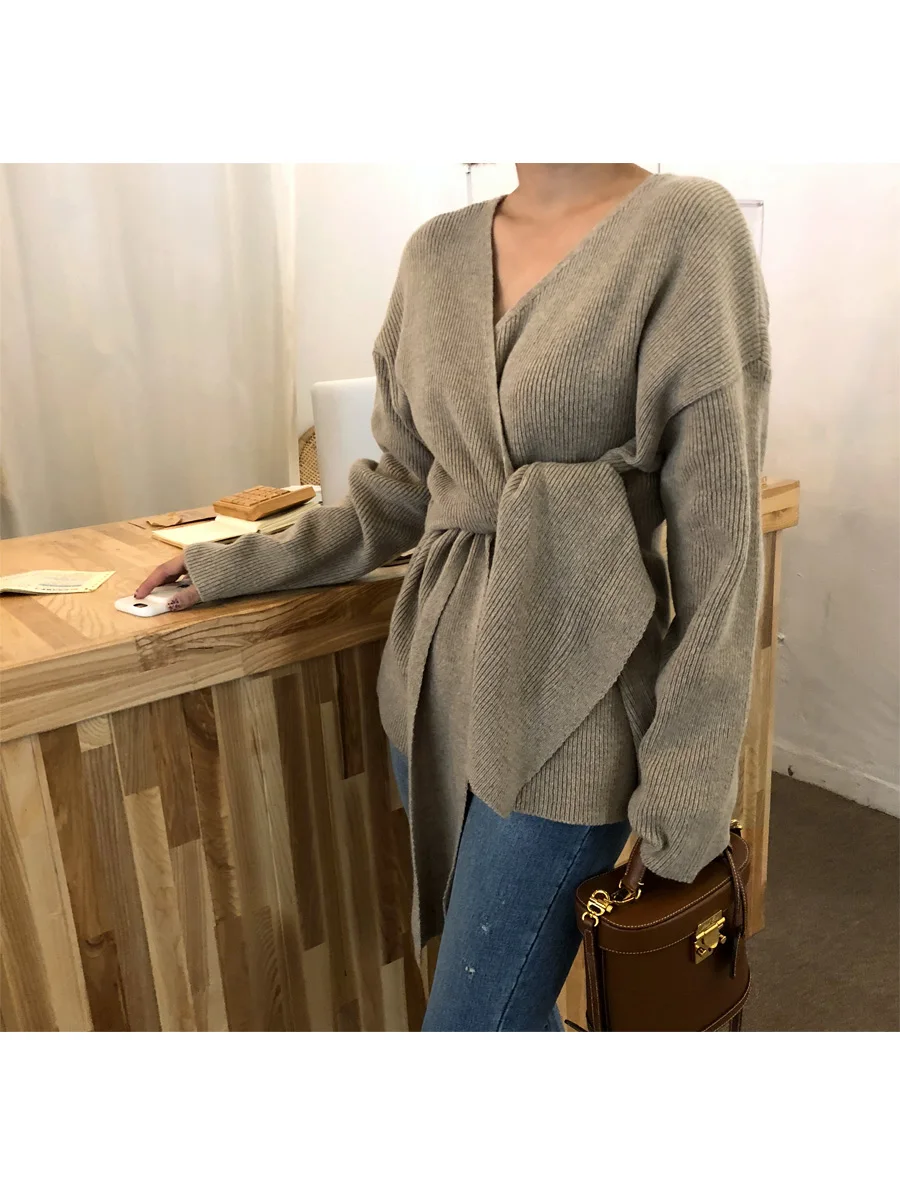 SuperAen Korean Style Fashion Women Sweater Coat Wild Fashion Casual V-neck Lace Ladies Sweater New Autumn 2018 Women Tops