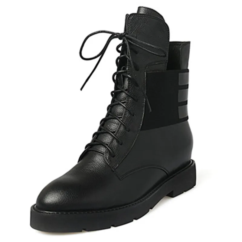 

Smeeroon autumn winter boots women genuine leather boots height increasing ankle boots round toe women prom shoes black 2018