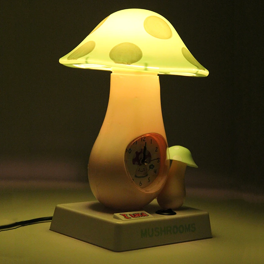 Romantic LED Mushroom Alarm Clock Night Light Table Desk Lamp For Baby