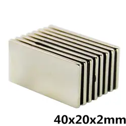 5 шт 40x20x2 мм сильный N35 неодимовые магниты блок; из редкоземельных металлов DIY Мощный Магнит Перманентных