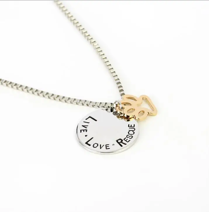 

Pet Necklace "LIVE LOVE RESCUE" Dog Paw Claw Print Tag Silver Pendant Necklace Pet Keepsake Animal Jewelry Delicate Jewelry