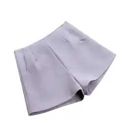 Женские однотонные шорты с высокой талией; широкие брюки с карманами для офиса; боковая молния