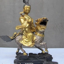 Xd 001485 Китай Бронза 24 К Золото Серебро Ru Инь фея девичья Поездка Дракон kylin Статуя будды