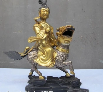 

xd 001485 China Bronze 24K Gold Silver Ru Yin fairy maiden Ride Dragon kylin buddha Statue