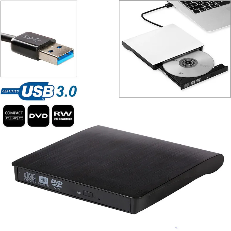 Slim External USB 3.0 DVD RW CD Writer Drive Burner Reader Player For