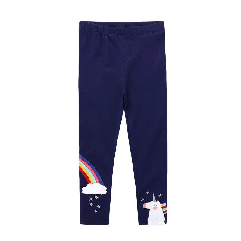

Western Style Kids Pants Dark Blue Unicorn Embroidery Children Leggings For Dropshipping Cotton Autumn Baby Casual Leggings