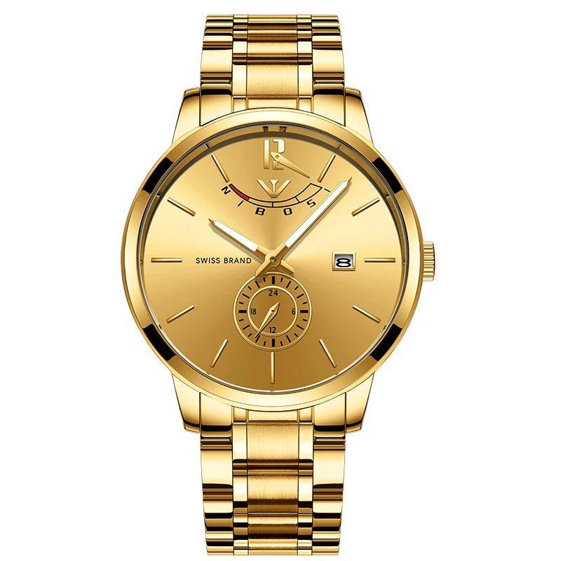 NIBOSI мужские часы Топ Бренд роскошные оригинальные аналоговые часы для мужчин водонепроницаемые/Роскошные повседневные часы из нержавеющей стали Erkek Kol Saati - Цвет: Whole gold s