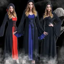 Женские костюмы на Хэллоуин в викторианском стиле, костюмы на Хэллоуин в викторианском стиле, костюм ведьмы с капюшоном, женское длинное платье, одежда для косплея