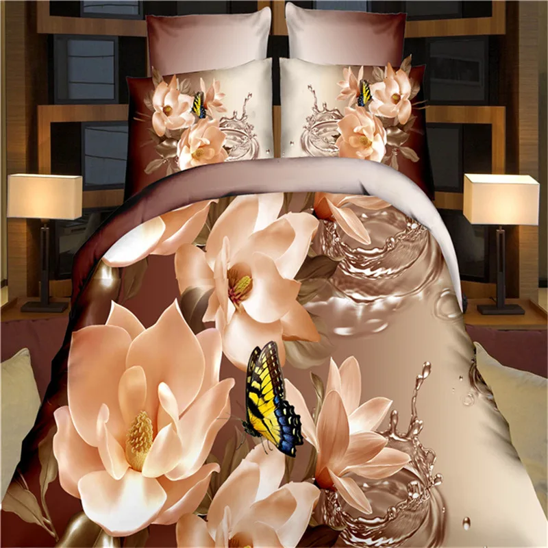 Elegant floral butterfly bedding set polyester 3d bed pillowcase duvet