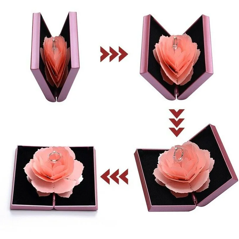 

Hot Sale Folding Rotating Rose Ring Holder Box Birthday Valentine's Day Jewelry Display Box TY