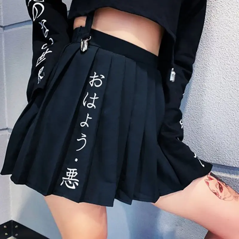 Летние сексуальные Клубные готические шикарные черные женские мини юбки Харадзюку корейские плиссированные Модные женские юбки с вышивкой и высокой талией