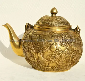 

Chinese Copper Feng Shui Home Decoration Bronze Dragon And Phoenix Flagon Statue Wine Tea Pot Flagon
