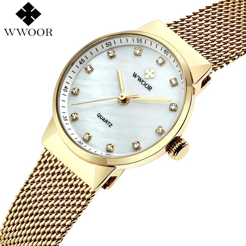 

WWOOR Brand Luxury Women Watches Quartz Waterproof Ladies Steel Gold Dress Watch Women Wristwatch Female Clock Relogio Feminino