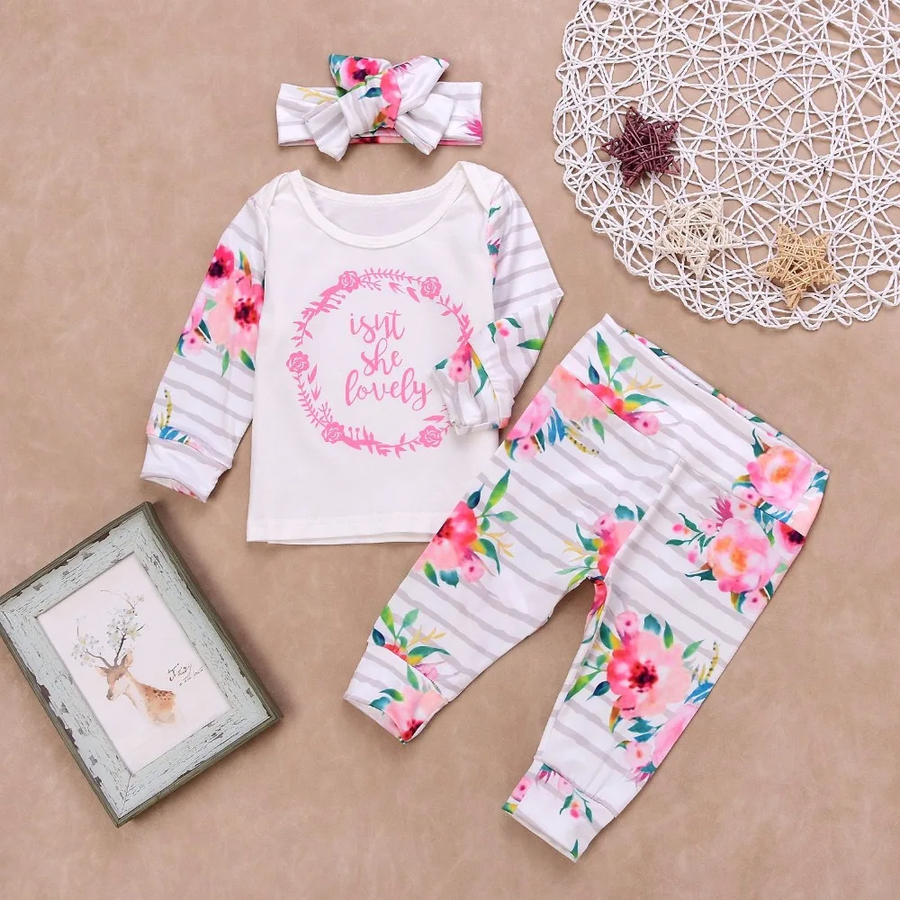 Newborn Clothes 2018 3PCS Baby Girl Clothes Set New Born Girls Sets Infant Baby Long sleeve Tops