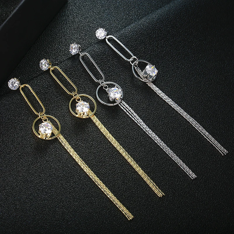 

Fashion Sale Beautiful Long Round Gold Color Earrings for Women Cubic Zircon Copper Earring For Girl and Women MG_9821