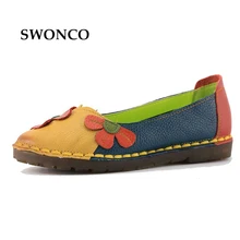 Zapatos planos SWONCO, mocasines de cuero de Genine para mujer, mocasines casuales Vintage con flores 2019, mocasines suaves para mujer