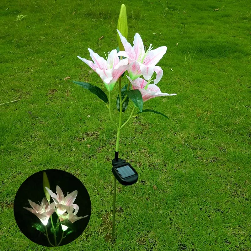 

Newest Solar Power 3 LEDs Flower Lily Garden Stake Landscape Lamp Outdoor Yard Party Decor Lights @8
