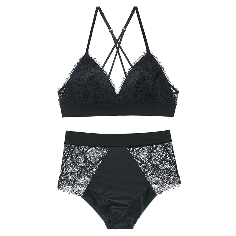 Новый сексуальный комплект белья кружева Беспроводной Bralette Высокая Талия Брюки Y